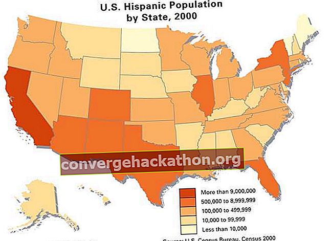 Población hispana por estado en los Estados Unidos, 2000.