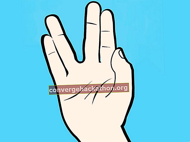Ilustración del gesto de saludo vulcano popularizado por el personaje Mr. Spock en la serie de televisión original de Star Trek, a menudo acompañado por las palabras viva y prospere