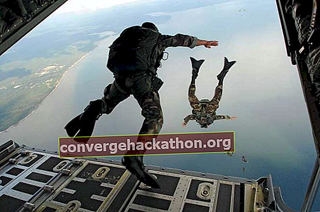 Medlemmar av US Air Force Special Operations Command hoppar från ett transportplan under vattenräddningsutbildning i Florida 2007.