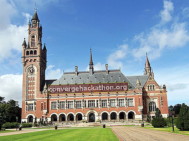 Istana Damai (Vredespaleis) di Den Haag, Belanda. Mahkamah Keadilan Antarabangsa (badan kehakiman PBB), Akademi Undang-undang Antarabangsa Hague, Perpustakaan Istana Perdamaian, Andrew Carnegie membantu