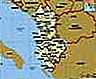 Албания.  Политическа карта: граници, градове.  Включва локатор.