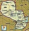 Paraguay.  Mapa político: fronteras, ciudades.  Incluye localizador.
