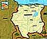 Surinam.  Mapa político: fronteras, ciudades.  Incluye localizador.