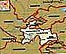 Tayikistán.  Mapa político: fronteras, ciudades.  Incluye localizador.