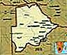 Botswana.  Mapa político: fronteras, ciudades.  Incluye localizador.