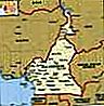 Камерун.  Политическа карта: граници, градове.  Включва локатор.