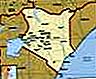 Кения.  Политическа карта: граници, градове.  Включва локатор.
