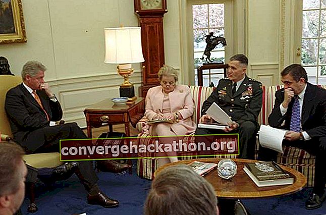 Madeleine Albright memberi pengarahan kepada Presiden Clinton