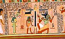 Anubis menimbang jiwa juru tulis Ani, dari Buku Orang Mati Mesir, c.  1275 SM.