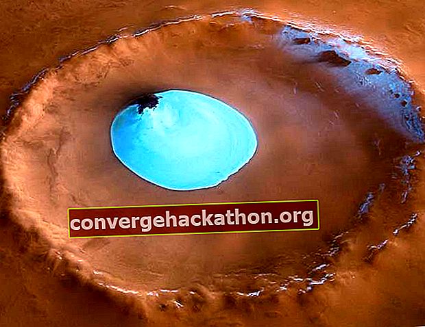 En lapp med vattenis skyddad på golvet i en krater som ligger på Vastitas Borealis, sett av Mars Express.