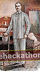 Hombre en pijama, ilustración del catálogo de Welch Margetson, inglés, 1910