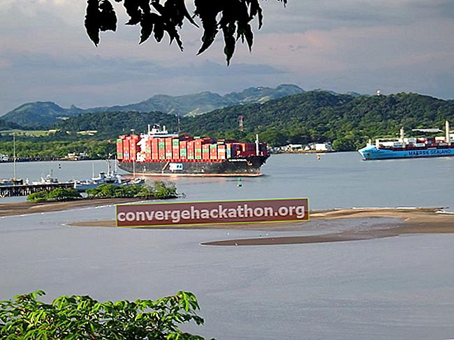 Canale di Panama. Barca. Spedizione. Spedizione e spedizione. Nave portacontainer che passa attraverso il Canale di Panama.