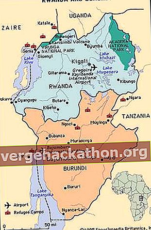 Rwanda dan Burundi.  Kamp pengungsian.  Peta tematik.